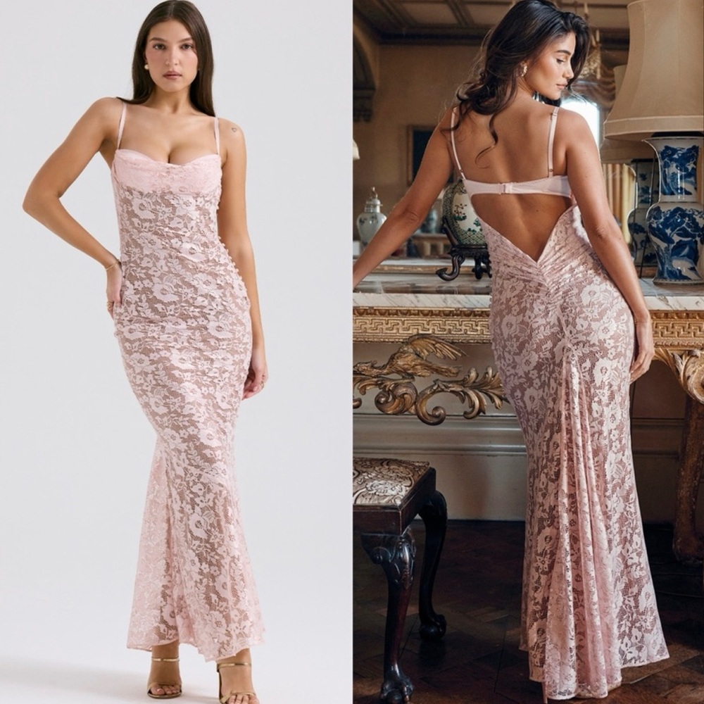 HOUSE OF CB 'Azzurra' Rose Pink Lace Maxi Dress